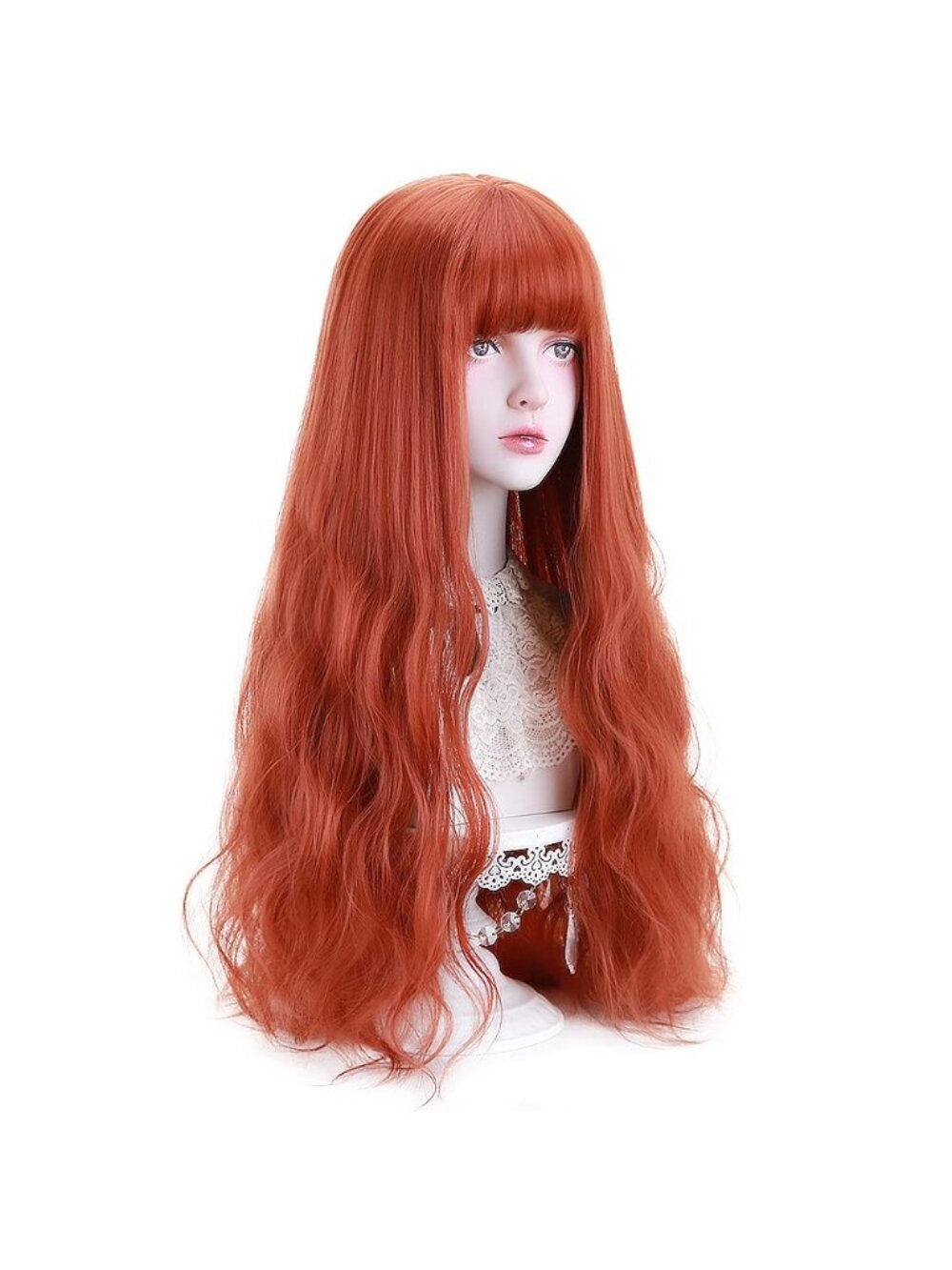Women's Copper Red Natural Long Wavy Cosplay Heat Resistant Synthetic Fiber Wigs